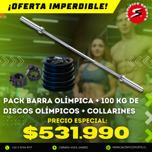Pack Barra Olímpica + Discos De 100 kg + Collarines