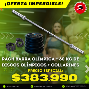 Pack Barra Olímpica + Discos De 60 kg + Collarines