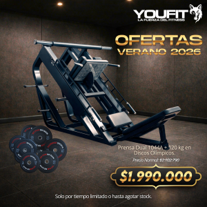 Prensa Dual 1044A + 120 Kg en Discos Olímpicos Crumb Bumper