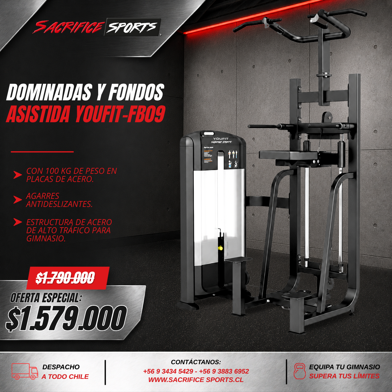 Máquina de Dominadas y Fondos Asistida Youfit-FB09