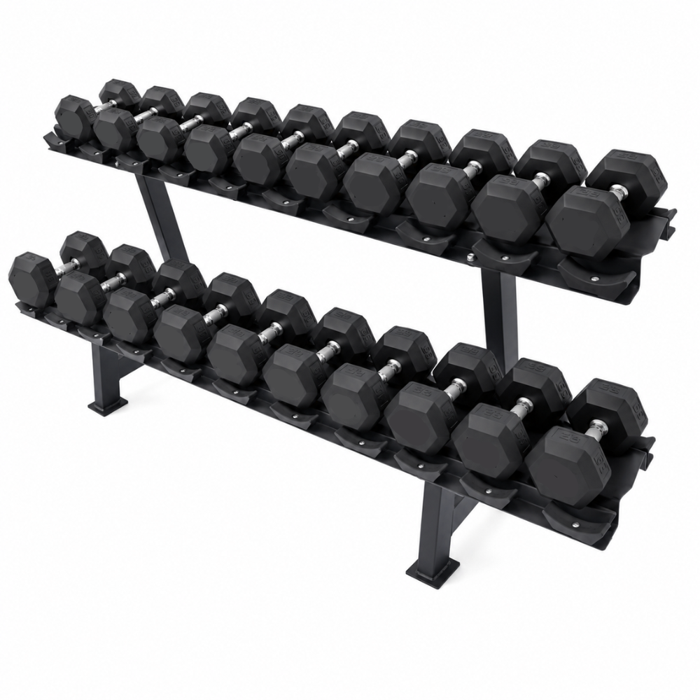 Rack de 2 Niveles YLY53 + 10 Pares de Mancuernas Hexagonales en Kg